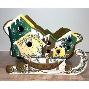 Decorative Wooden Sleigh Centerpiece With Painted Birdhouse Design